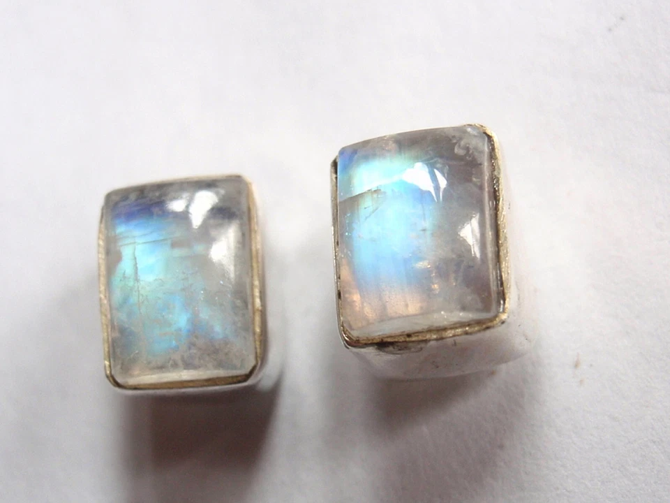 Moonstone Rectangle 925 Sterling Silver Stud Earrings p408g you get exact item - Image 3 of 4
