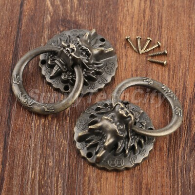 20x Antique Dragon Head Door Pull Handles Ring Wardrobe Drawer Bin Cabinet Knobs