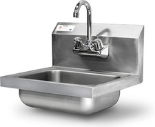 17" Stainless Steel Wall-Mounted Hand Sink with Gooseneck Faucet - NSF Listed