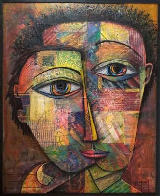 Pedro Ortegarias, Amor a Primera Vista (Love at First Sight), Oil with Collage o
