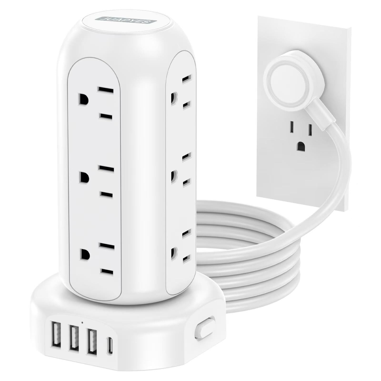 Power Strip Tower PD 20W 12 Outlets and 4 USB Ports Flat Plug Surge Protector...