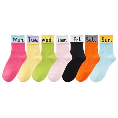 7 Pairs Colorful Monday to Sunday Week Fancy Novelty Crew Socks for Women Girls
