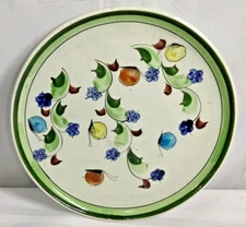 Mexican Tonala Pottery Plate Signed CAT Folk Art Flower Bees Green 8 7/8" Mexico