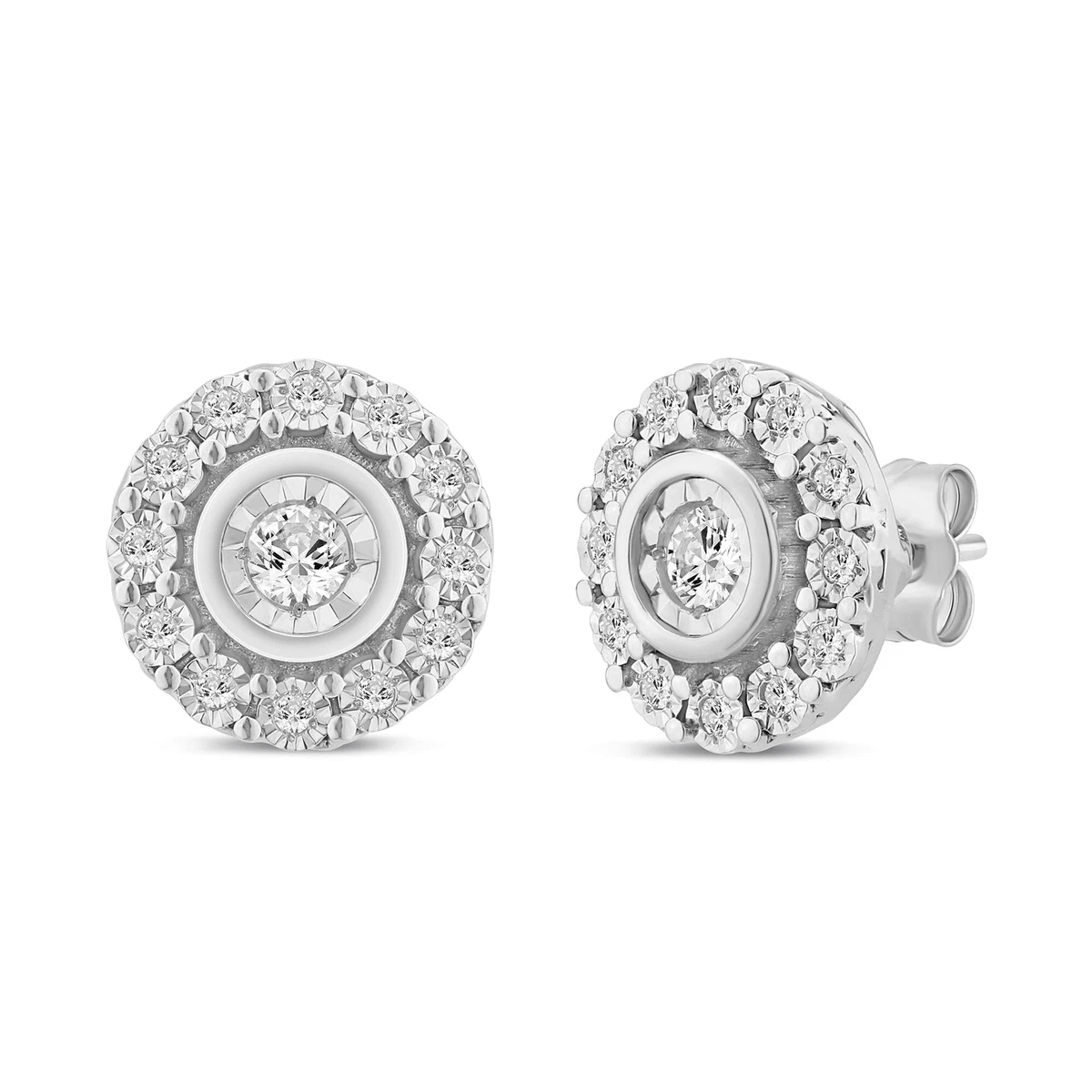 Bevilles Solitaire Halo Stud Earrings with 1 5ct of Diamonds in