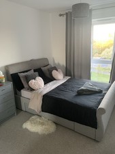 Dreams Upholstered Double Bed with Storage and Mattress In Grey