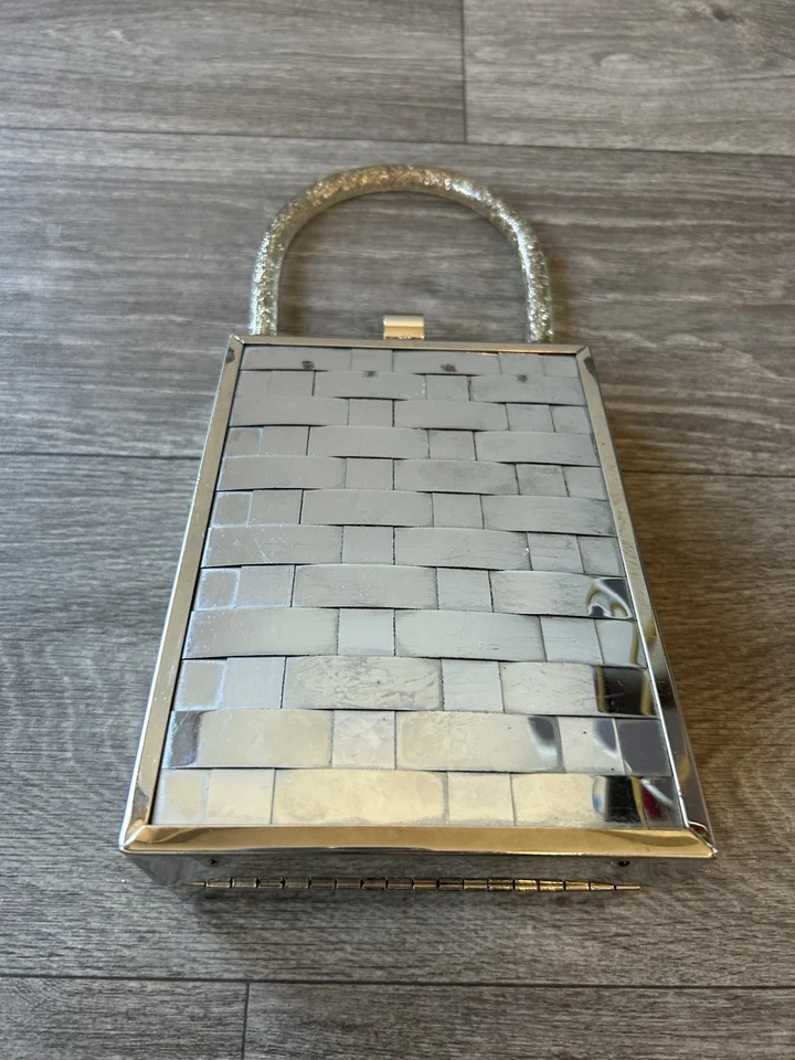 Bolso de caja vintage Dorset Rex celosía cromada años 50 con mango de confeti Lucite Foto 2 de 4