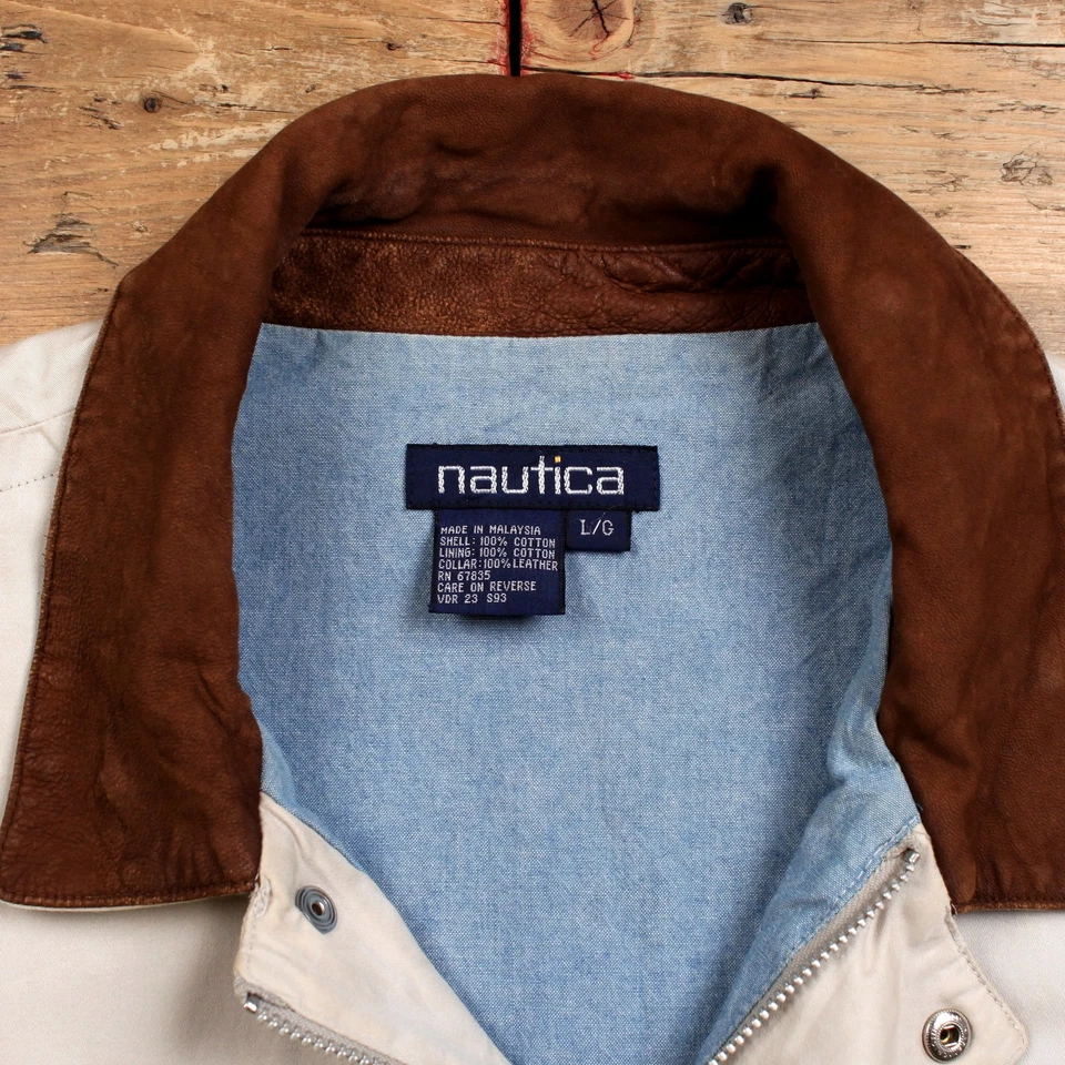 Vintage Nautica Windbreaker Jacket L 90s Bomber Beige - Image 3 of 4