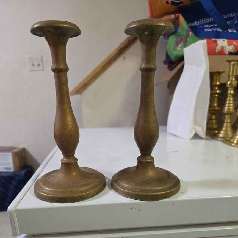 2 antique  solid BRASS (Heavy)CANDLESTICKS candle HOLDERS