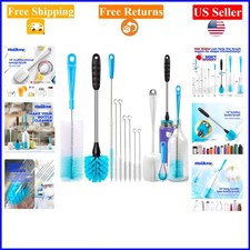 White Bottle Cleaning Brush Set with Long Handle, 11 pcs
