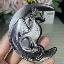 0.1LB 3.2" Natural Silver Obsidian Dragon Ornament Quartz Crystal Carving Gift