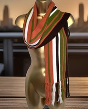 Vtg 1970s Scarf Orange Green Stripes Fringes Groovy 8"x 65"