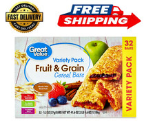 Great Value Fruit  Grain Cereal Bars, Variety Pack, 1.3 oz, 32 Count