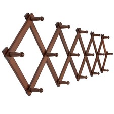 SKOLOO Accordion Wall Hanger with 16 Hooks, Modern Expandable 16 pegs, Walnut