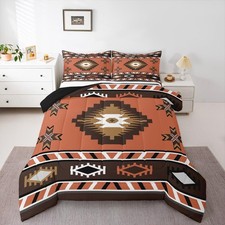 Tribal Aztec Comforter Set Full Size Terracotta Ethnic Bedding Set Western Ro...