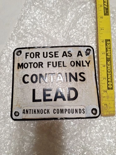 Vintage Porcelain CONTAINS LEAD (Tetraethyl) Gas Pump Plate Sign