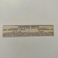 Frankford Herald Wm. W. Axe Philadelphia PA 1890 Newspaper Ad SAI9-M19