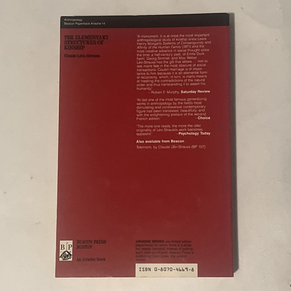 The Elementary Structures of Kinship by Claude Levi-Strauss 1969 LIKE NEW PB — 第 3/4 张图片
