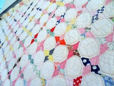 Vintage 30's 40's Snowball Quilt four point star hand stitched feedsack pink