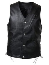 FANARCHER Faux Leather Men's Motorcycle Vest Club Style Rider Snap Large Black
