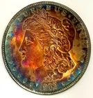 1902-O MS 66 + Morgan Dollar Incredible Rainbow Color Toned Monster PCI