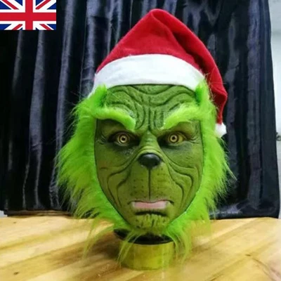 The Grinch Full Head Latex Mask Xmas Hat Monster Adult Costume Cosplay UK