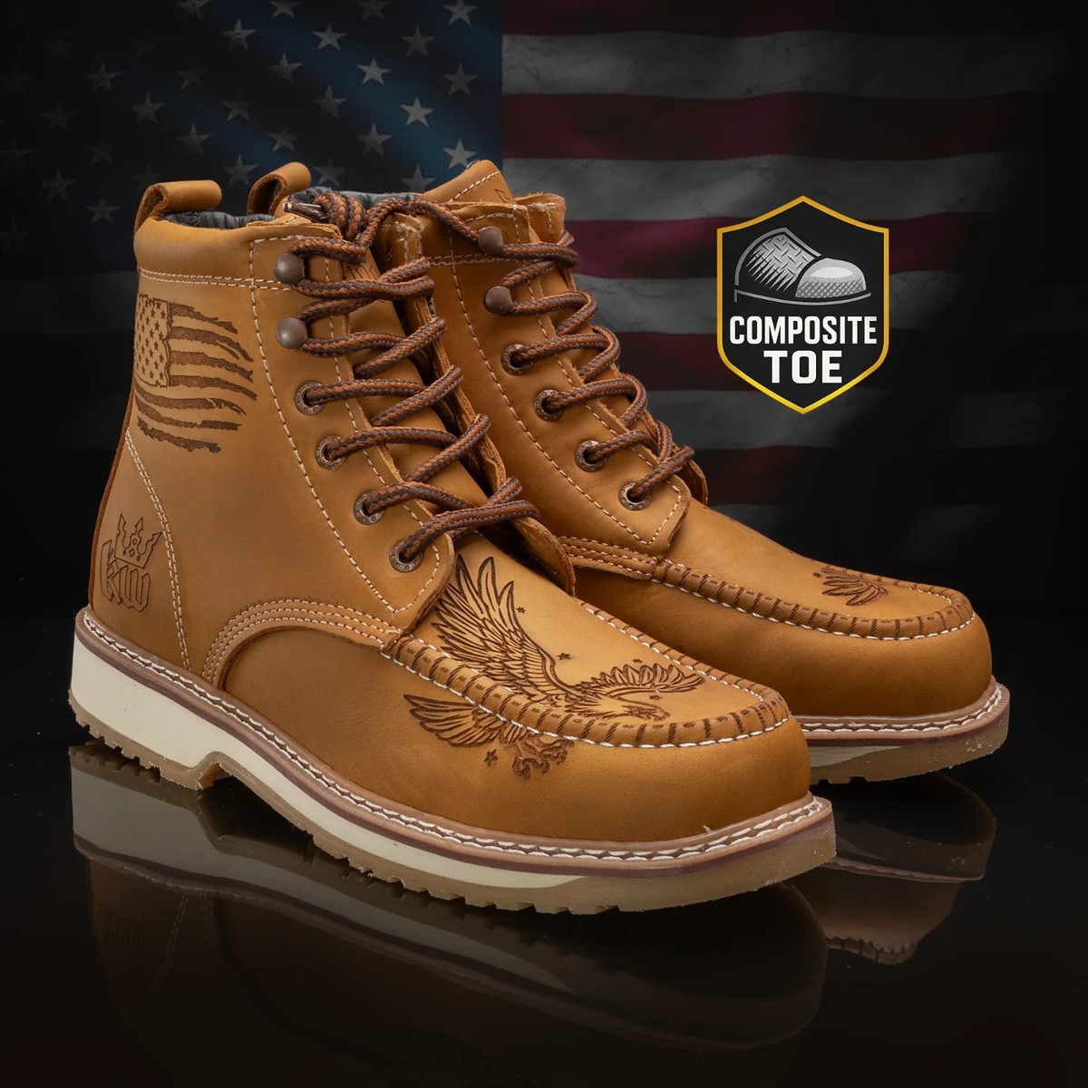 King Welt Patriot Genuine Leather Moc Toe Composite Toe Dual Work