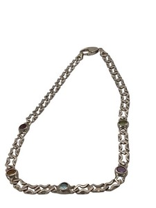 VTG 925 34G Curb Necklace Amathist Citrine Topaz Peridot Garnet Sterling Silver