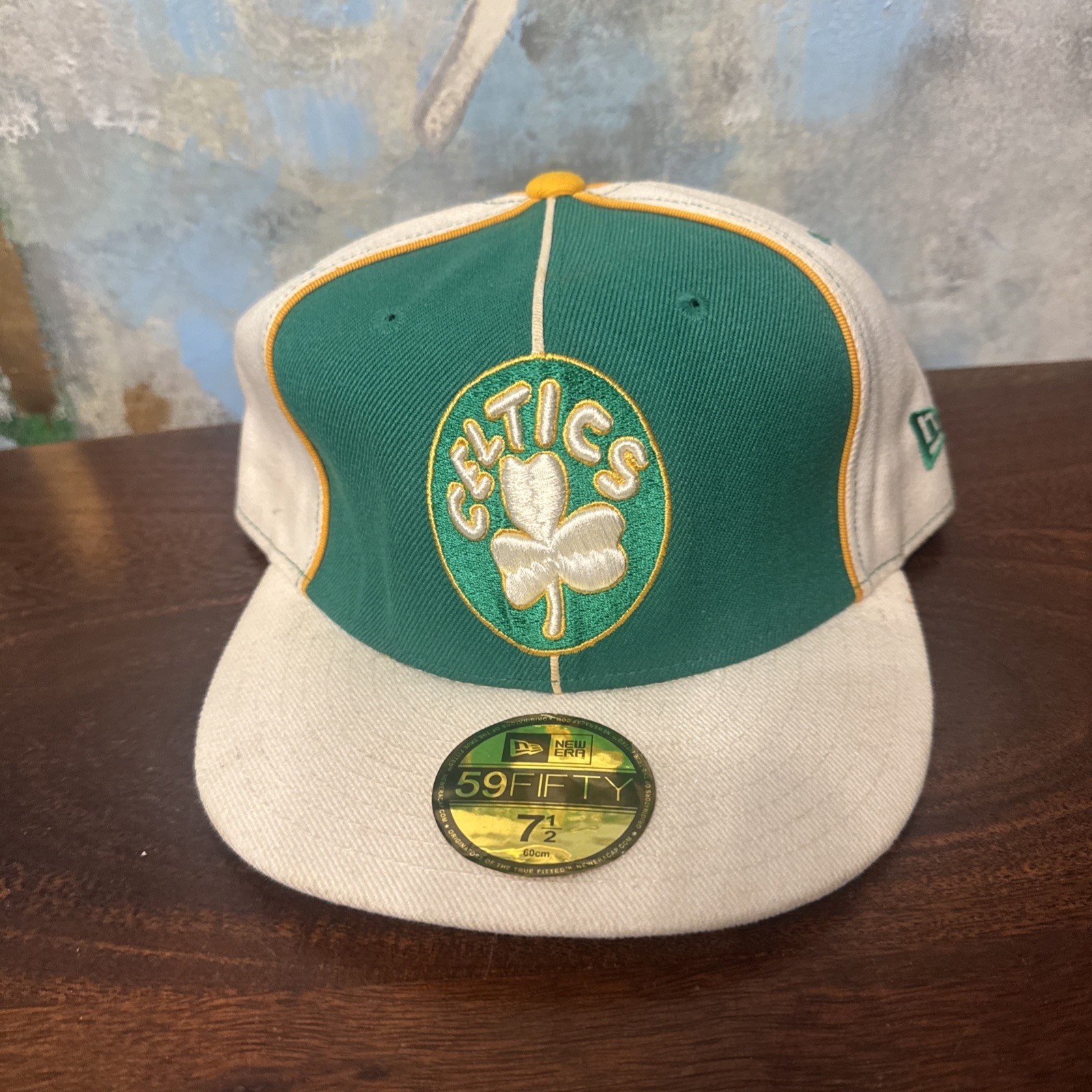 Vtg Boston Celtics New Era 59FIFTY Cap Hat 7 1/2 Green Fitted Wool Made in USA