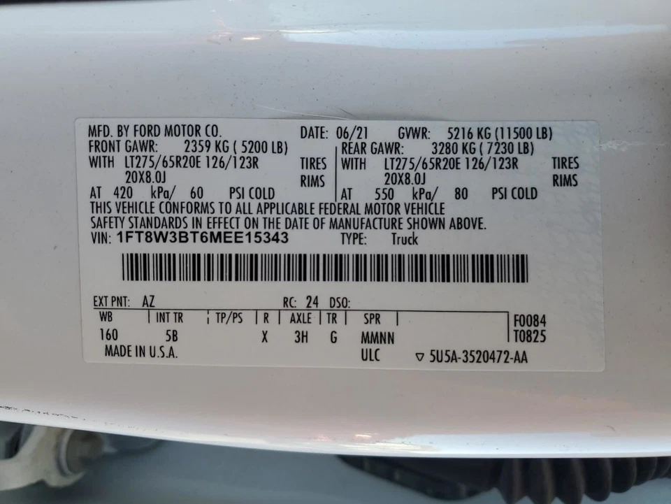 2021 Ford F350SD Right Front Door Trim Panel Black OEM Used 393729 - Image 3 of 4