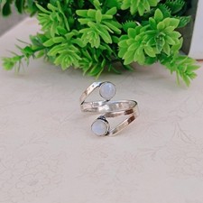 Handmade Sterling Silver Adjustable Double Moonstone Ring: Boho Wrap , All Size