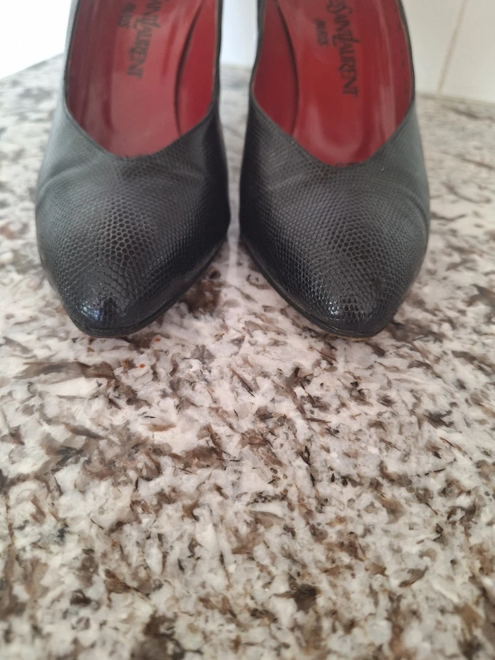 Vintage Yves Saint Laurent Paris Black Snakeskin Pumps US 7.5 - Image 2 of 4