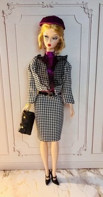 Handmade Houndstooth Suit, Belt, Scarf, Hat, Purse For Silkstone, Vintage Barbie