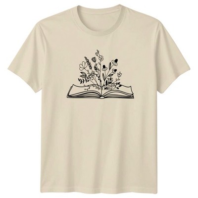 Blumenstrauß wächst aus offenem Buch Damen T-Shirt Botanical Reading