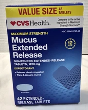 CVS Mucus Guaifenesin Max 1200mg 12 Hr Extended Release Tablet 42ct Exp 02/2026