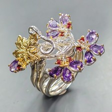 Unique Design Natural Amethyst Ring 925 Sterling Silver Size 8.5 /R446103