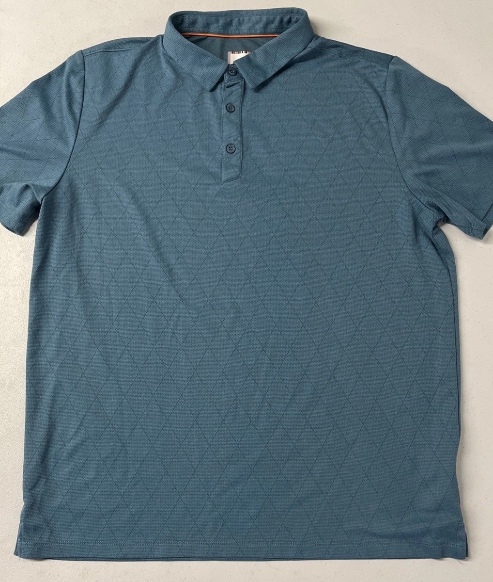MODERN AMBITION Mens Short Sleeve Polo Shirt BLUE Wicking Pattern LARGE Perform View 2