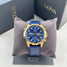 Bulova Marine Star 97B168 Blue Chronograph Dial Silicone Strap Mens Quartz Watch