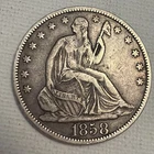 1858-O SEATED HALF DOLLAR - STRONG LIBERTY & NICE COLOR - VF
