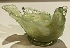 Vintage DEGENHART Slag Custard Glass Bird & Berry SALT CELLAR MINT!