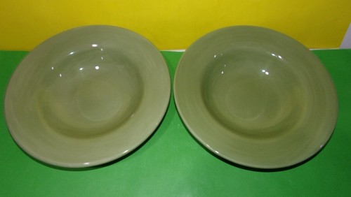 Pottery Barn SAUSALITO 10 1/4” Sage Green Rimmed Soup Pasta Bowls Set of 2