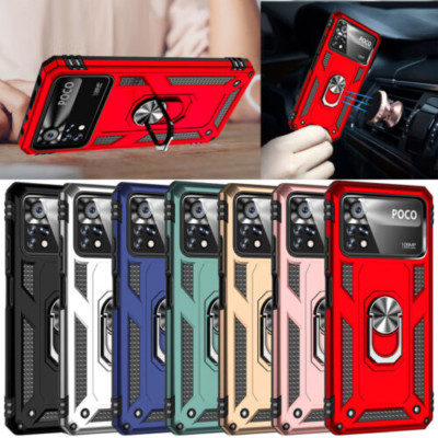 Shockproof Magnetic Ring Stand Case + Screen Protector For Xiaomi Poco X4 Pro 5G