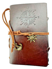 Cognac Brown Leather Bound Journal 150-Kraft Page 6x4 Engraved with a Compass