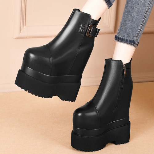 Winter Fashion Sneakers Womens Leather Shoes High Heel Snow Boots Platform Pumps - Picture 3 of 17