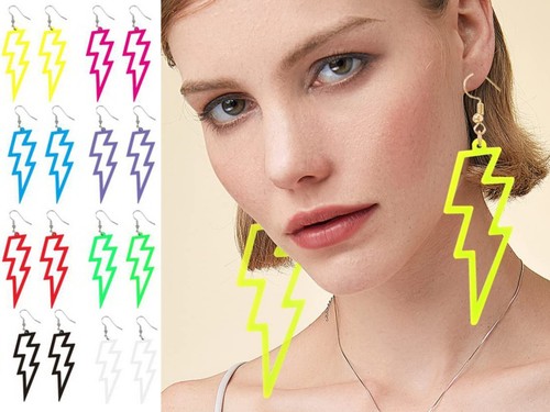 NEON LIGHTNING Flash Earrings Funky Kitsch 80s90s Punk Rock Bolt retro celebrate - Picture 3 of 79