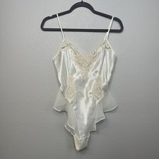 Victoria  s Secret Vintage White Cream Satin Beaded Teddy Bodysuit Size Small