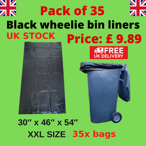 240 litre black wheelie bin liners/bin bags large 30"x46"54" UK Bins eBay