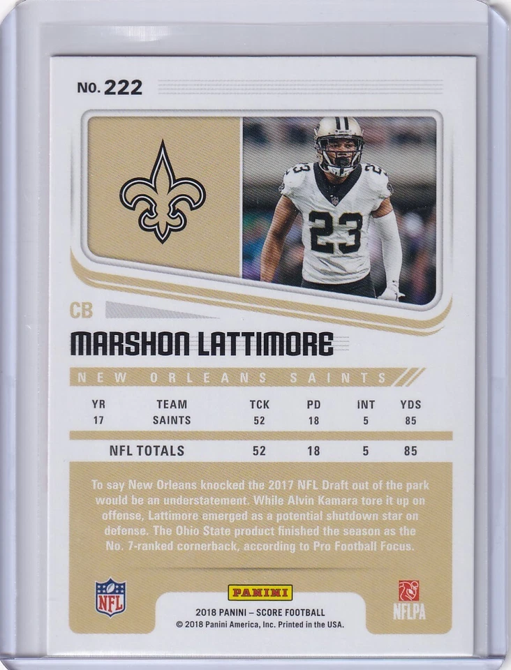2018 SCORE RED PARALLELS MARSHON LATTIMORE NEW ORLEANS SAINTS - C1238 - Image 2 of 2