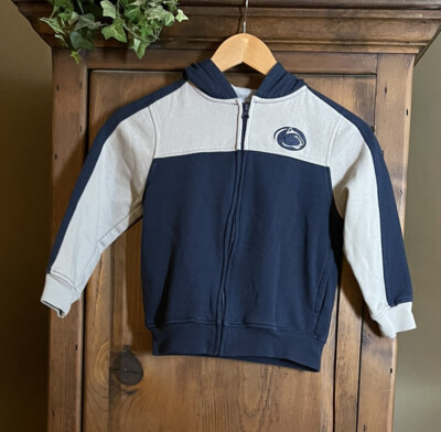 Penn State Kid s Size 5/6 Full Zip Hooded Sweatshirt Navy/Gray Embroidered Logo