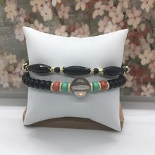 2 PC Handmade Bohemian Beaded Stackable Stretch Bracelet Set New Free Ship 3016