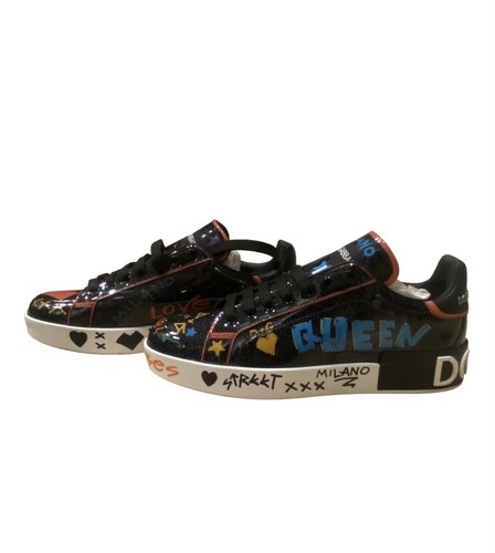 Neu im Karton Dolce & Gabbana Wo Portofino Graffiti schwarz Multi Leder Turnschuhe Größe 8,5 - Bild 2 von 6